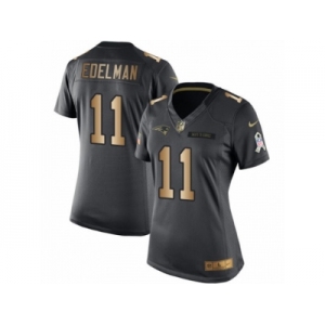 Women's Nike New England Patriots #11 Julian Edelman Limited Black Gold Salute to Service NFL Jersey