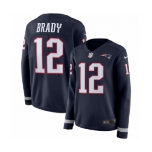 Women's Nike New England Patriots #12 Tom Brady Limited Navy Blue Therma Long Sleeve NFL Jersey