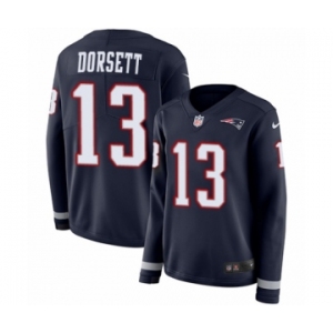 Women's Nike New England Patriots #13 Phillip Dorsett Limited Navy Blue Therma Long Sleeve NFL Jersey