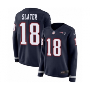 Women's Nike New England Patriots #18 Matthew Slater Limited Navy Blue Therma Long Sleeve NFL Jersey