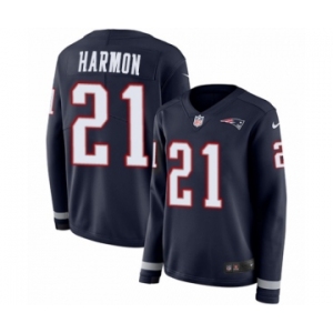 Women's Nike New England Patriots #21 Duron Harmon Limited Navy Blue Therma Long Sleeve NFL Jersey