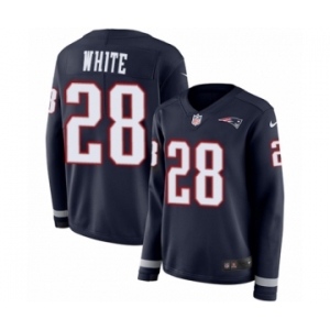 Women's Nike New England Patriots #28 James White Limited Navy Blue Therma Long Sleeve NFL Jersey