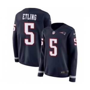 Women's Nike New England Patriots #5 Danny Etling Limited Navy Blue Therma Long Sleeve NFL Jersey