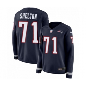 Women's Nike New England Patriots #71 Danny Shelton Limited Navy Blue Therma Long Sleeve NFL Jersey