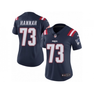 Women's Nike New England Patriots #73 John Hannah Limited Navy Blue Rush NFL Jersey