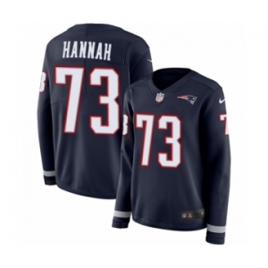 Women's Nike New England Patriots #73 John Hannah Limited Navy Blue Therma Long Sleeve NFL Jersey