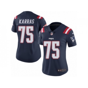 Women's Nike New England Patriots #75 Ted Karras Limited Navy Blue Rush NFL Jersey