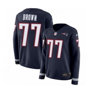 Women's Nike New England Patriots #77 Trent Brown Limited Navy Blue Therma Long Sleeve NFL Jersey