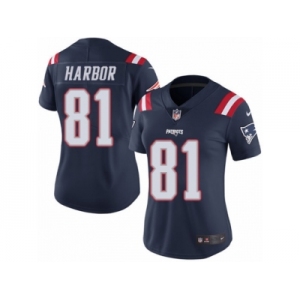 Women's Nike New England Patriots #81 Clay Harbor Limited Navy Blue Rush NFL Jersey