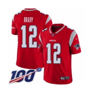 Youth New England Patriots #12 Tom Brady Limited Red Inverted Legend 100th Season Football Jersey