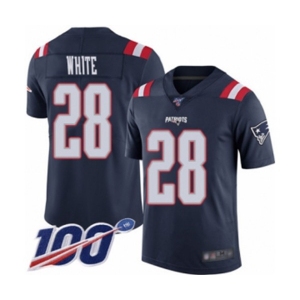 Youth New England Patriots #28 James White Limited Navy Blue Rush Vapor Untouchable 100th Season Football Jersey