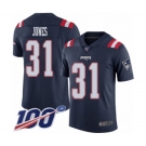 Youth New England Patriots #31 Jonathan Jones Limited Navy Blue Rush Vapor Untouchable 100th Season Football Jersey