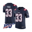 Youth New England Patriots #33 Kevin Faulk Limited Navy Blue Rush Vapor Untouchable 100th Season Football Jersey