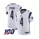 Youth New England Patriots #4 Jarrett Stidham White Vapor Untouchable Limited Player 100th Season Football Jersey