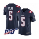 Youth New England Patriots #5 Danny Etling Limited Navy Blue Rush Vapor Untouchable 100th Season Football Jersey