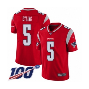 Youth New England Patriots #5 Danny Etling Limited Red Inverted Legend 100th Season Football Jersey