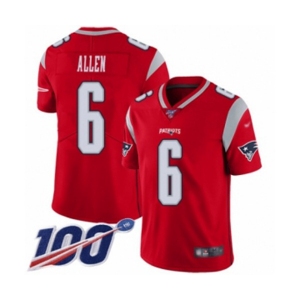 Youth New England Patriots #6 Ryan Allen Limited Red Inverted Legend 100th Season Football Jersey