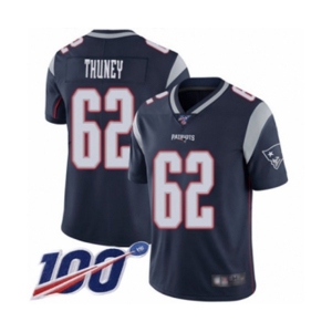 Youth New England Patriots #62 Joe Thuney Navy Blue Team Color Vapor Untouchable Limited Player 100th Season Football Jersey