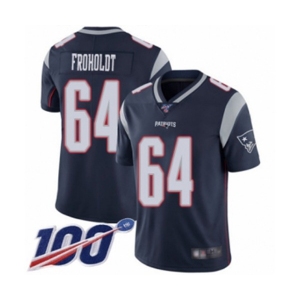 Youth New England Patriots #64 Hjalte Froholdt Navy Blue Team Color Vapor Untouchable Limited Player 100th Season Football Jersey