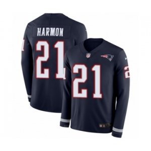 Youth Nike New England Patriots #21 Duron Harmon Limited Navy Blue Therma Long Sleeve NFL Jersey