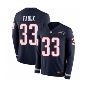 Youth Nike New England Patriots #33 Kevin Faulk Limited Navy Blue Therma Long Sleeve NFL Jersey