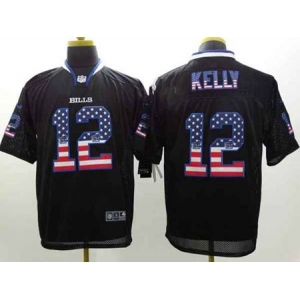 nike nfl jerseys buffalo bills #12 jim kelly black[Elite USA flag fashion]