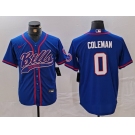 Men's Buffalo Bills #0 Keon Coleman Blue With Patch Cool Base Stitched Baseball Jersey