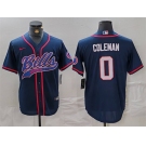 Men's Buffalo Bills #0 Keon Coleman Navy With Patch Cool Base Stitched Baseball Jersey