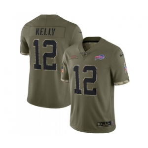 Men's Buffalo Bills #12 Jim Kelly 2022 Olive Salute To Service Limited Stitched Jersey