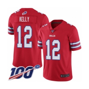 Men's Buffalo Bills #12 Jim Kelly Limited Red Rush Vapor Untouchable 100th Season Football Jersey