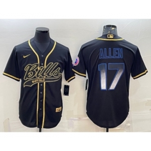 Men's Buffalo Bills #17 Josh Allen Black Gold Vapor Smoke With Patch Cool Base Stitched Baseball Jersey