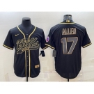 Men's Buffalo Bills #17 Josh Allen Black Gold With Patch Cool Base Stitched Baseball Jersey