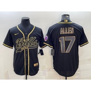 Men's Buffalo Bills #17 Josh Allen Black Gold With Patch Cool Base Stitched Baseball Jersey