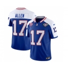 Men's Buffalo Bills #17 Josh Allen Blue White 2023 F.U.S.E. 75th Anniversary Throwback Vapor Untouchable Limited Football Stitched Jersey