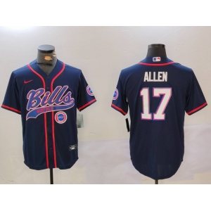 Mens Buffalo Bills #17 Josh Allen Navy Team Cool Base Stitched Baseball Jersey