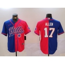 Men's Buffalo Bills #17 Josh Allen Red Blue Team Cool Base Stitched Baseball Jersey