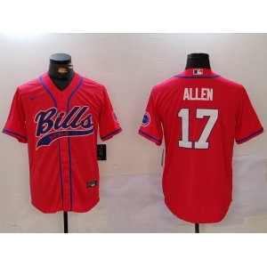 Men's Buffalo Bills #17 Josh Allen Red Cool Base Stitched Baseball Jersey