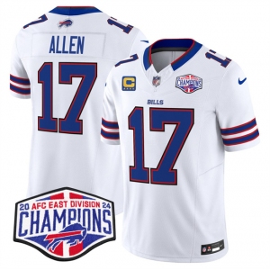 Men's Buffalo Bills #17 Josh Allen White F.U.S.E. 2024 AFC East Division Champions With 4-Star C Ptach Vapor Limited Stitched Football Jersey