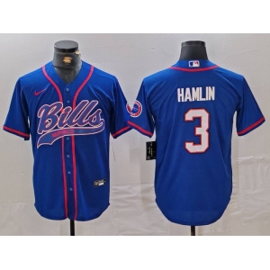 Men's Buffalo Bills #3 Damar Hamlin Blue With Patch Cool Base Stitched Baseball Jersey