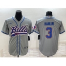 Men's Buffalo Bills #3 Damar Hamlin Grey With Patch Cool Base Stitched Baseball Jersey