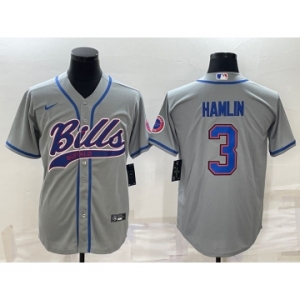 Men's Buffalo Bills #3 Damar Hamlin Grey With Patch Cool Base Stitched Baseball Jersey