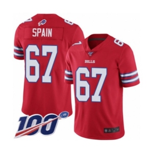 Men's Buffalo Bills #67 Quinton Spain Limited Red Rush Vapor Untouchable 100th Season Football Jersey