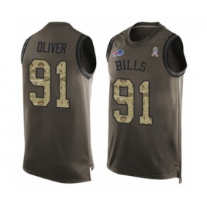 Men's Buffalo Bills #91 Ed Oliver Limited Green Salute to Service Tank Top Football Jersey