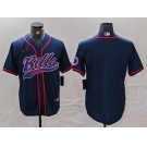 Men's Buffalo Bills Blank Navy With Patch Cool Base Stitched Baseball Jersey