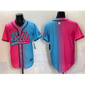 Men's Buffalo Bills Blank Pink Blue Limited Stitched Baseball Jersey