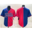 Men's Buffalo Bills Blank Royal Red Split With Patch Cool Base Stitched Baseball Jersey