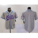 Men's Buffalo Bills Grey Team Blank Cool Base Stitched Baseball Jersey