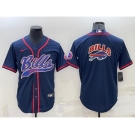 Men's Buffalo Bills Navy Team Blue Big Logo With Patch Cool Base Stitched Baseball Jersey