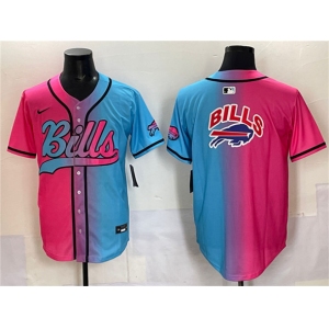 Men's Buffalo Bills Team Big Logo Pink Blue Limited Stitched Baseball Jersey
