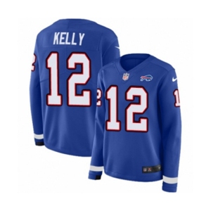 Women Nike Buffalo Bills #12 Jim Kelly Limited Royal Blue Therma Long Sleeve NFL Jersey